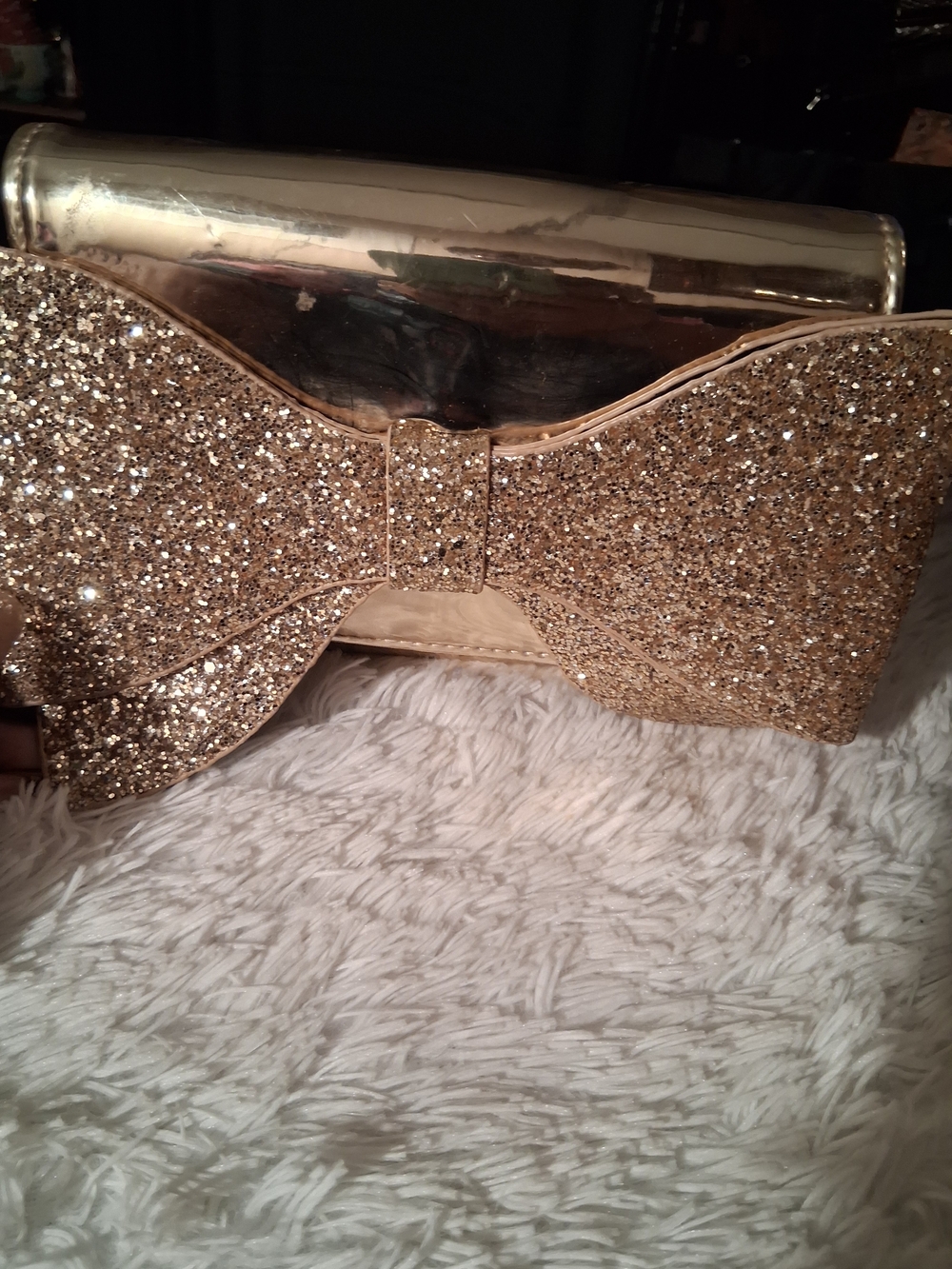 Gold Glitter Bow Clutch Wristlet